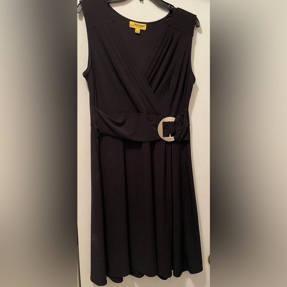 Chic Black Midi Dress with Belt Accent
